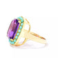 18k Yellow Gold Plated Over Sterling Silver African Amethyst, Campitos Turquoise Gemstone Classic Ring