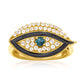 Yellow Gold Plated Over Sterling Silver  London Blue Topaz and White Zircon Evil Eye Rings