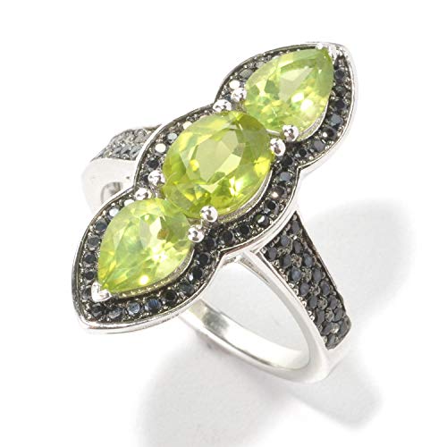 Pinctore Rhodium Over Sterling Silver 3.2ctw Peridot & Black Spinel Ring, Size 7