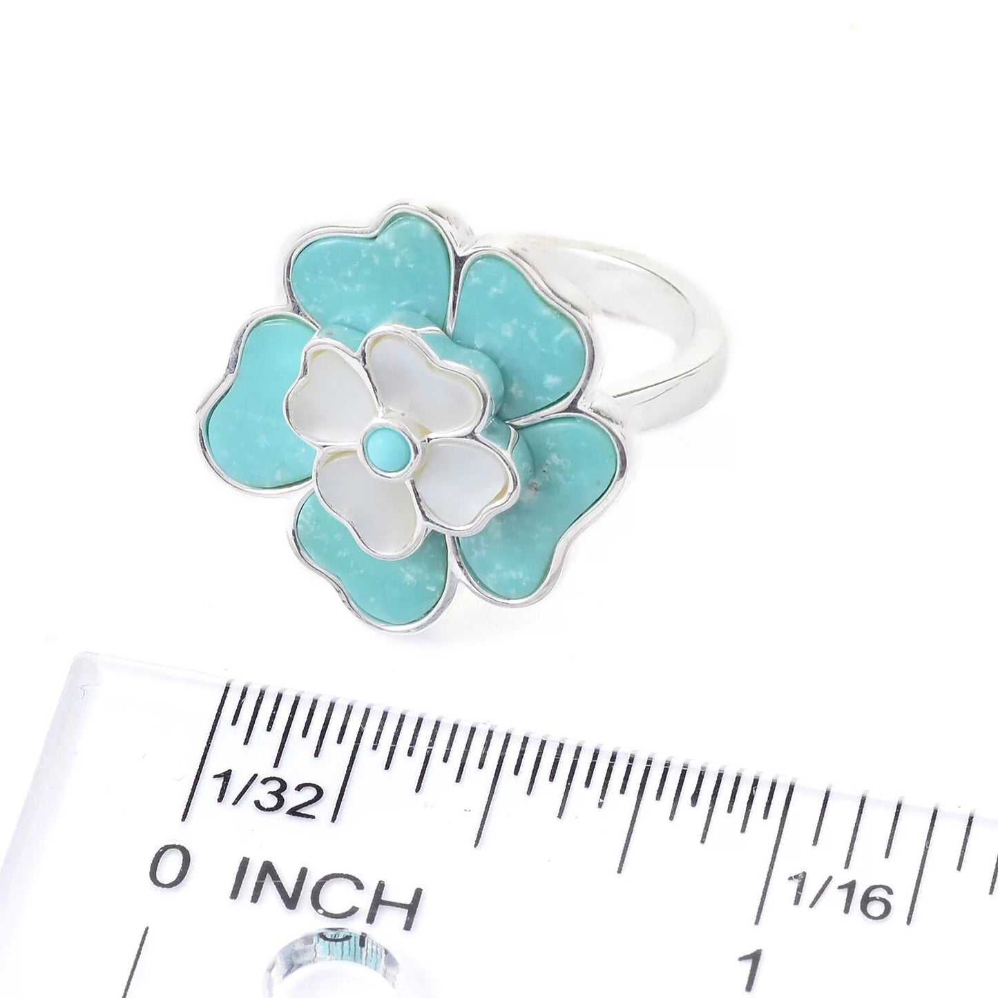 Natural Campitos Turquoise With Pearl Gemstone Ring 925 Sterling Silver Ring Boho Ring For Women Flower Shape Ring Fine Jewelry Gift For Her