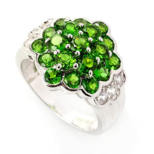 Pinctore Sterling Silver 3.04ctw Chrome Diopside & White Zircon Cluster Ring, Size 7