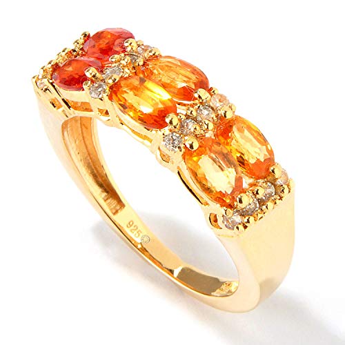 9Kt Gold Shaded Orange Sapphire, Diamond Ring