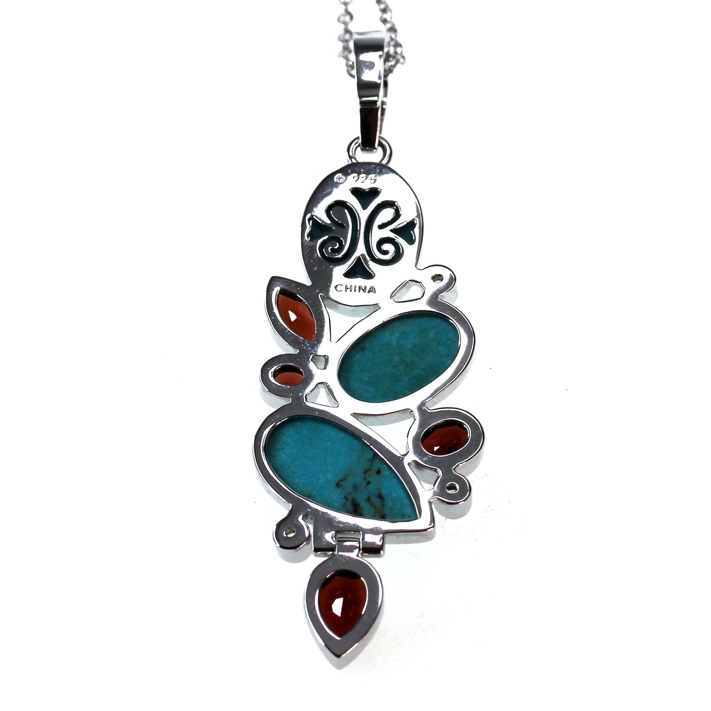 Natural Red Garnet With Hubei Turquoise Gemstone Pendant, 925 Sterling Silver Boho Pendant, Anniversary Gift, Gift For Her