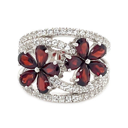 925 Sterling Silver Red Garnet And Created White Sapphire Rings