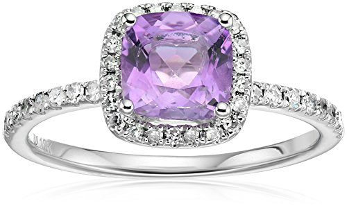 10k White Gold African Amethyst and Diamond Cushion Halo Engagement Ring (1/4cttw, H-I Color, I1-I2 Clarity), Size 7