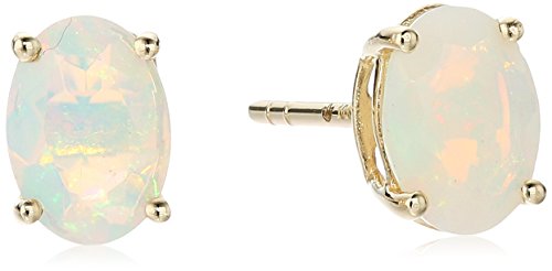 10k Yellow Gold Ethiopian Opal Oval Stud Earrings For Women's And Girls