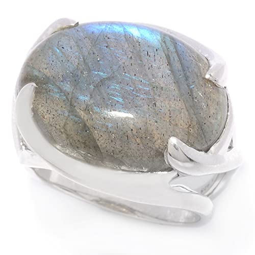 Pinctore Sterling Silver 20 x 14mm Oval Labradorite East-West Ring