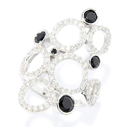 925 Sterling Silver Black Spinel,White Natural Zircon Ring