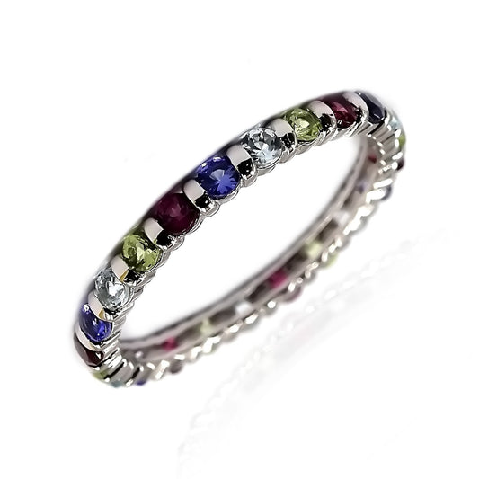 925 Sterling Silver Women Eternity band Ring, Multi Color Natural Gemstone Ring, Full Eternity Band Ring, Stackable Band Ring,