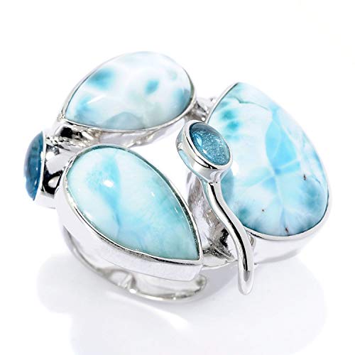 Pinctore Sterling Silver Larimar & Blue Topaz Abstract Ring