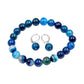 925 Sterling Silver Pink Agate And Aqua Agate Beads Gemstone Bracelet And Earrings Set