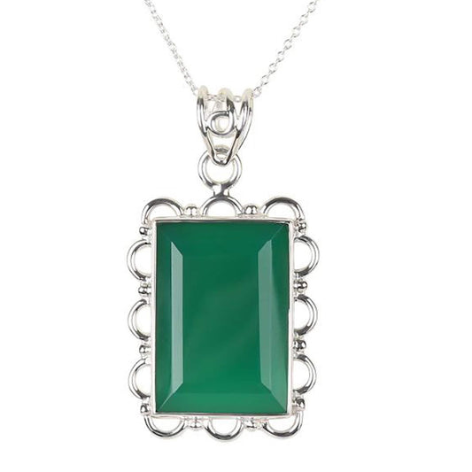 Natural Green Onyx Gemstone Necklace, 925 Sterling Silver Necklace For Women, Fine Jewelry, Gift For Her, Anniversary Gift
