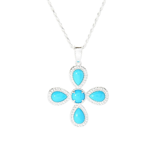 925 Sterling Silver Sleeping Beauty Turquoise Gemstone " Cross Pendant " Pendants