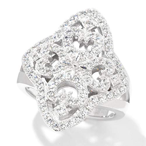 Pinctore Sterling Silver 1.25ctw White Natural Zircon Cocktail Ring, Size 8