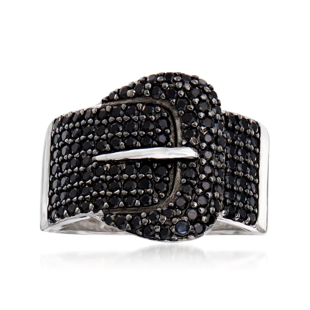 925 Sterling Silver Ring for Women, Black Spinel Cluster Ring, Women Belt Shape Women Ring,