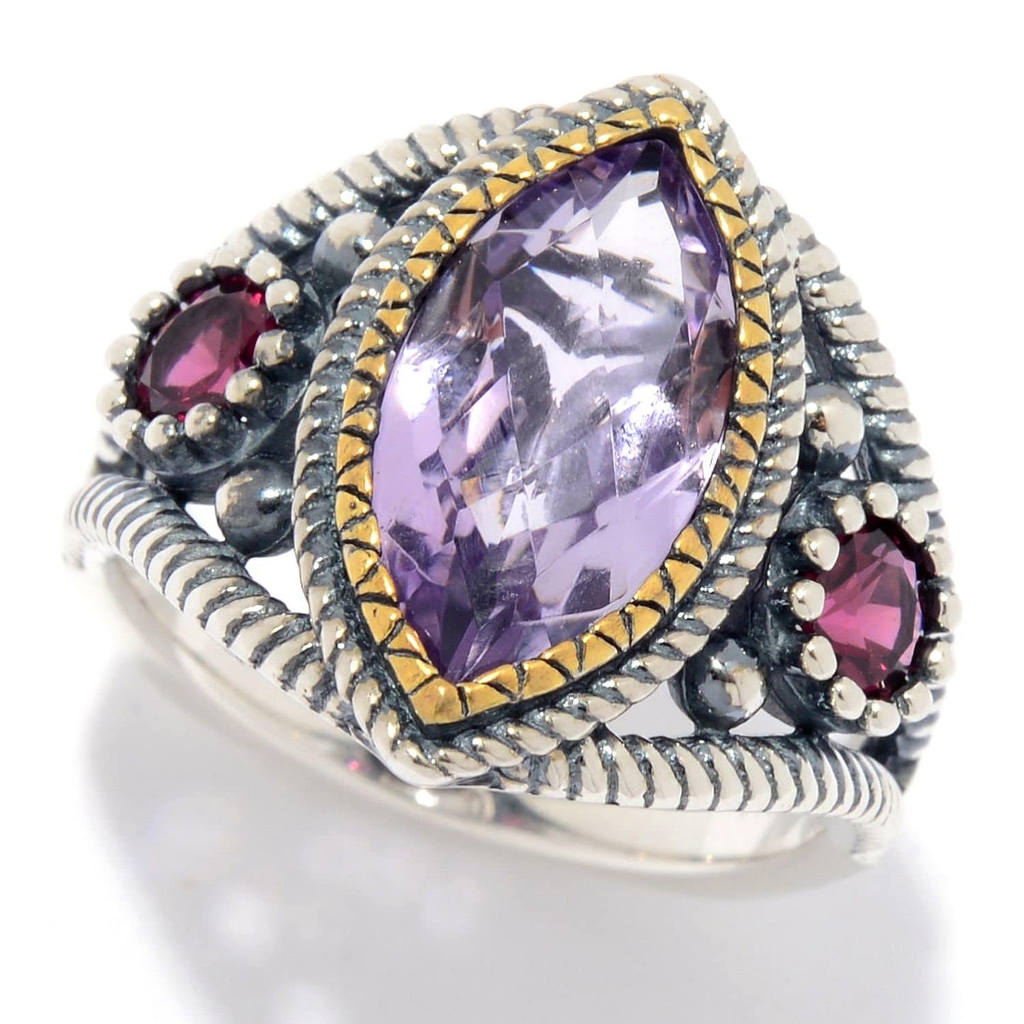 925 Sterling Silver Pink Amethyst and Lemon Quartz 3-Stone Ring