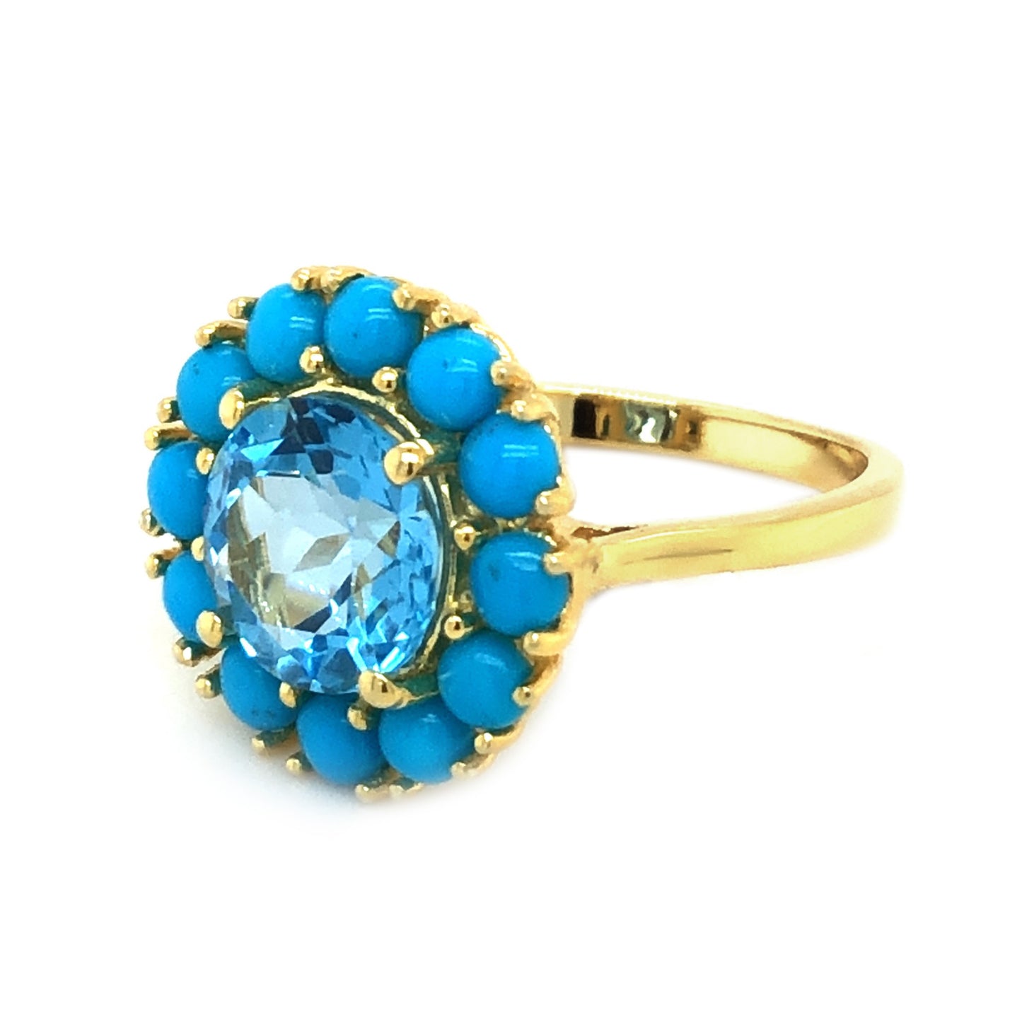 Yellow Gold Plated Over Sterling Silver Swiss Blue Topaz, Sleeping Beauty Turquoise Gemstone Cocktail Rings