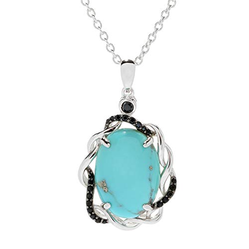 Pinctore Sterling Silver 18 x 13mm Oval Campitos Turquoise & Black Spinel Pendant w/ 18" Chain