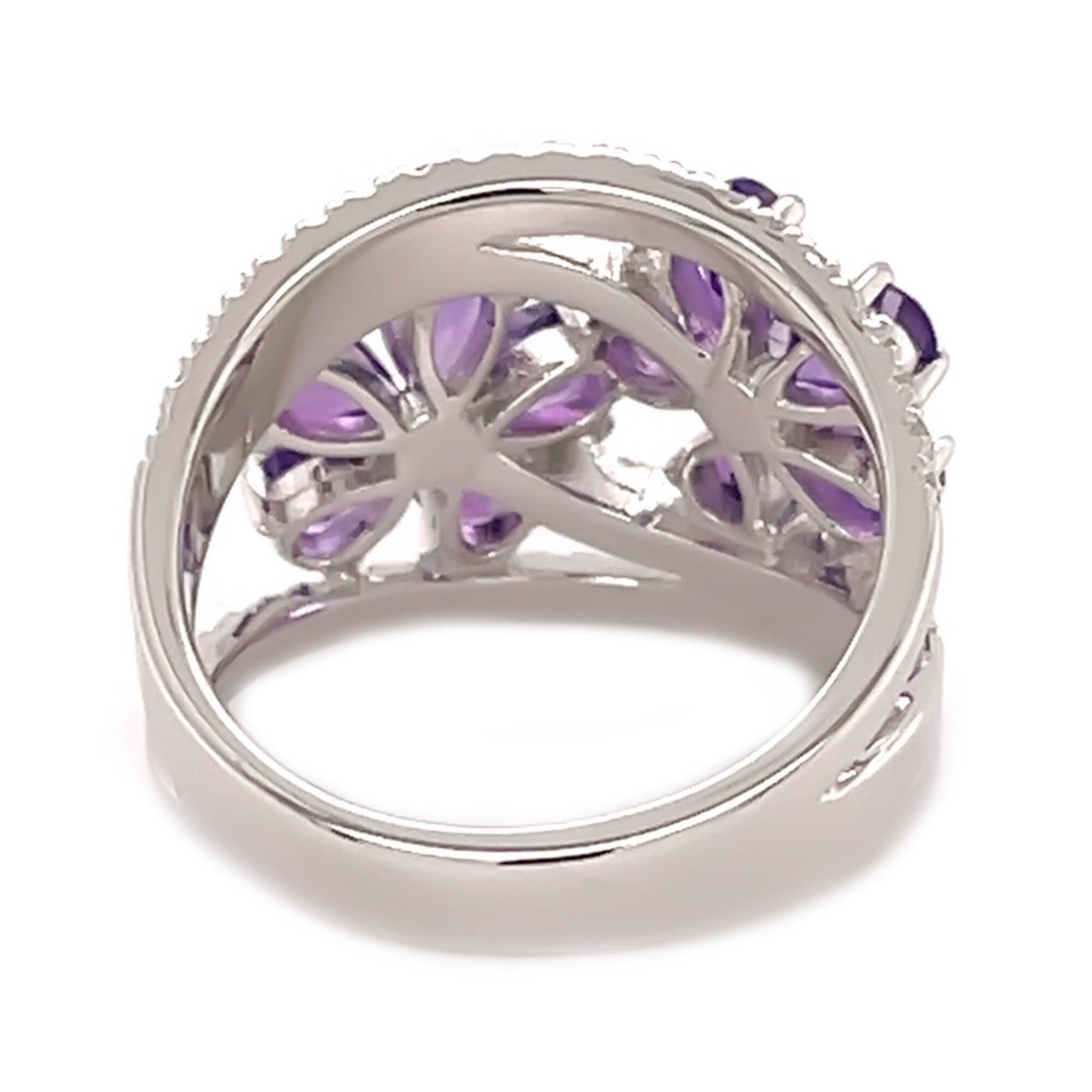 925 Sterling Silver Created White Sapphire, African Amethyst Ring