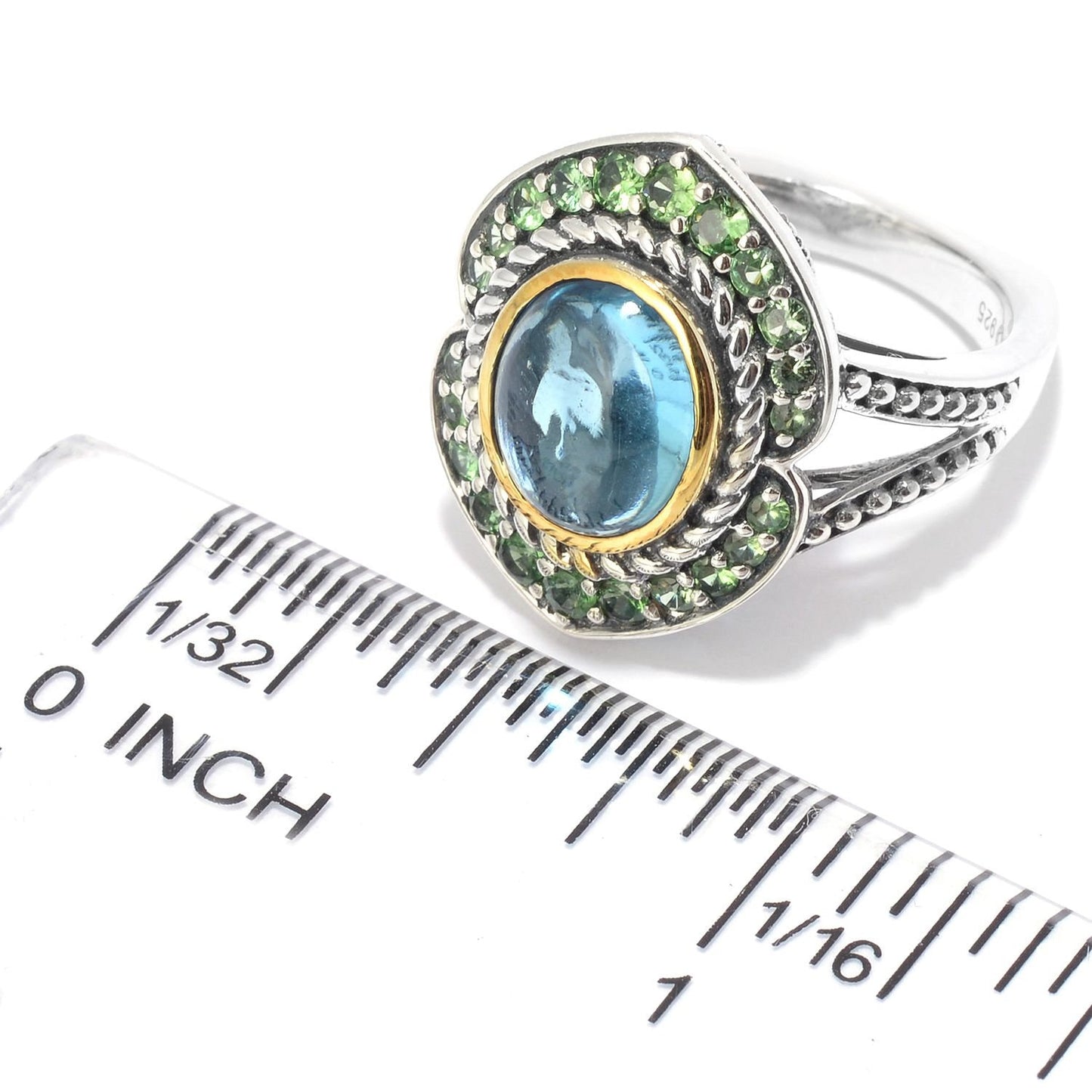 925 Sterling Silver Swiss Blue Topaz Oval Cabochon Gemstone Solitaire Ring