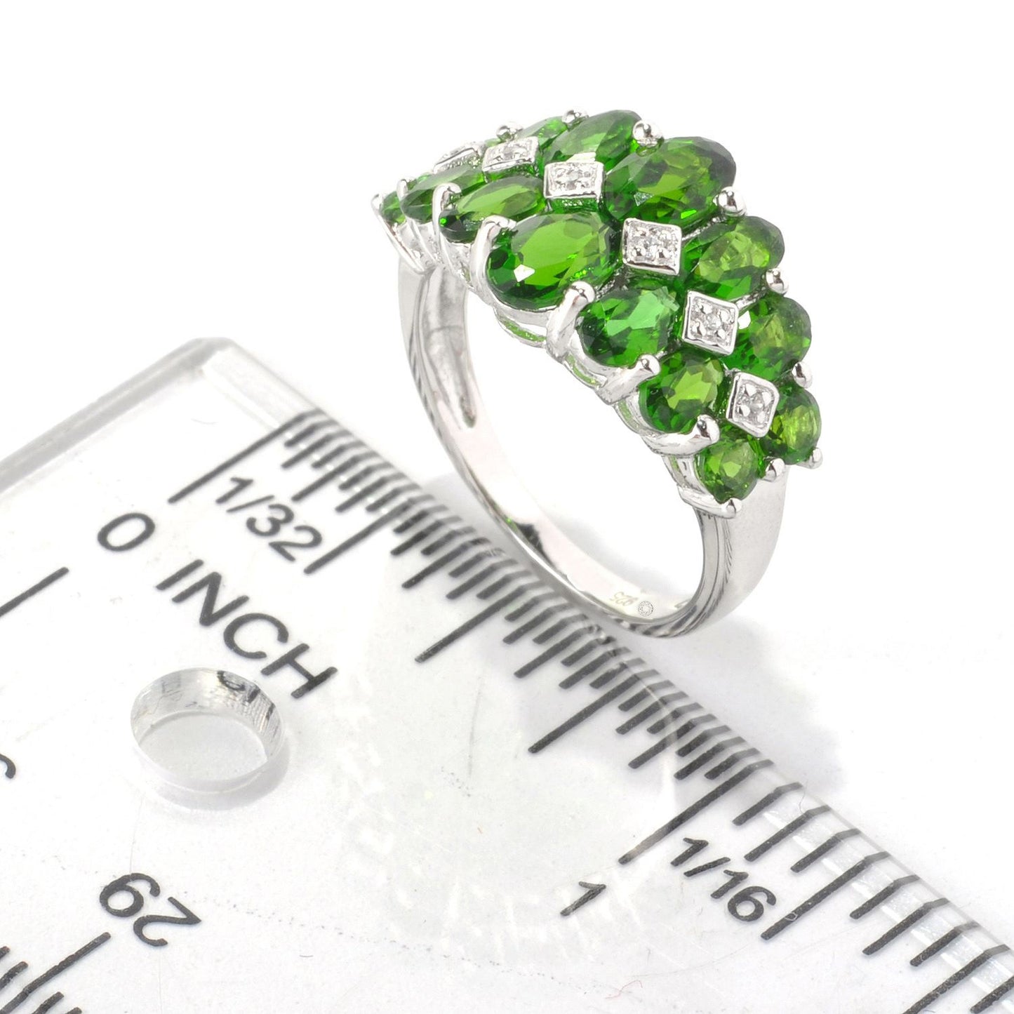 Pinctore Platinum Over Sterling Silver Chrome Diopside and Diamond Accent Graduated Band Ring