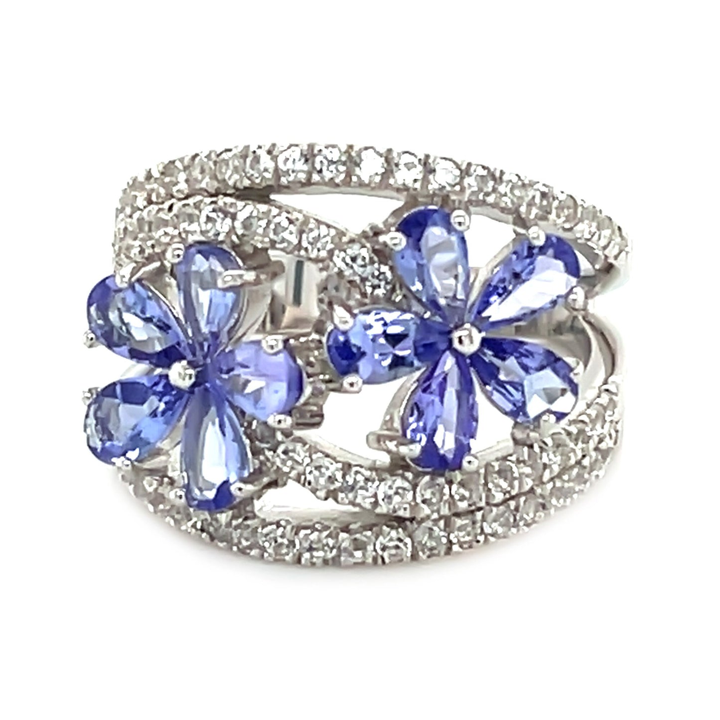 925 Sterling Silver Tanzanite, Created White Sapphire Ring US7
