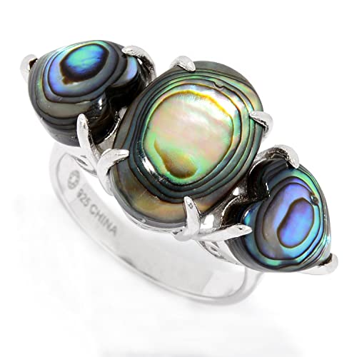 Pinctore Sterling Silver Abalone Doublet Three-Stone Ring