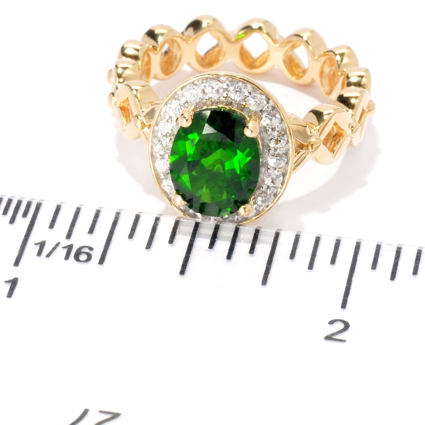 Pinctore 18K Yellow Gold Silver 2.74ctw Chrome Diopside Solitaire w/Accent Ring, Size 7