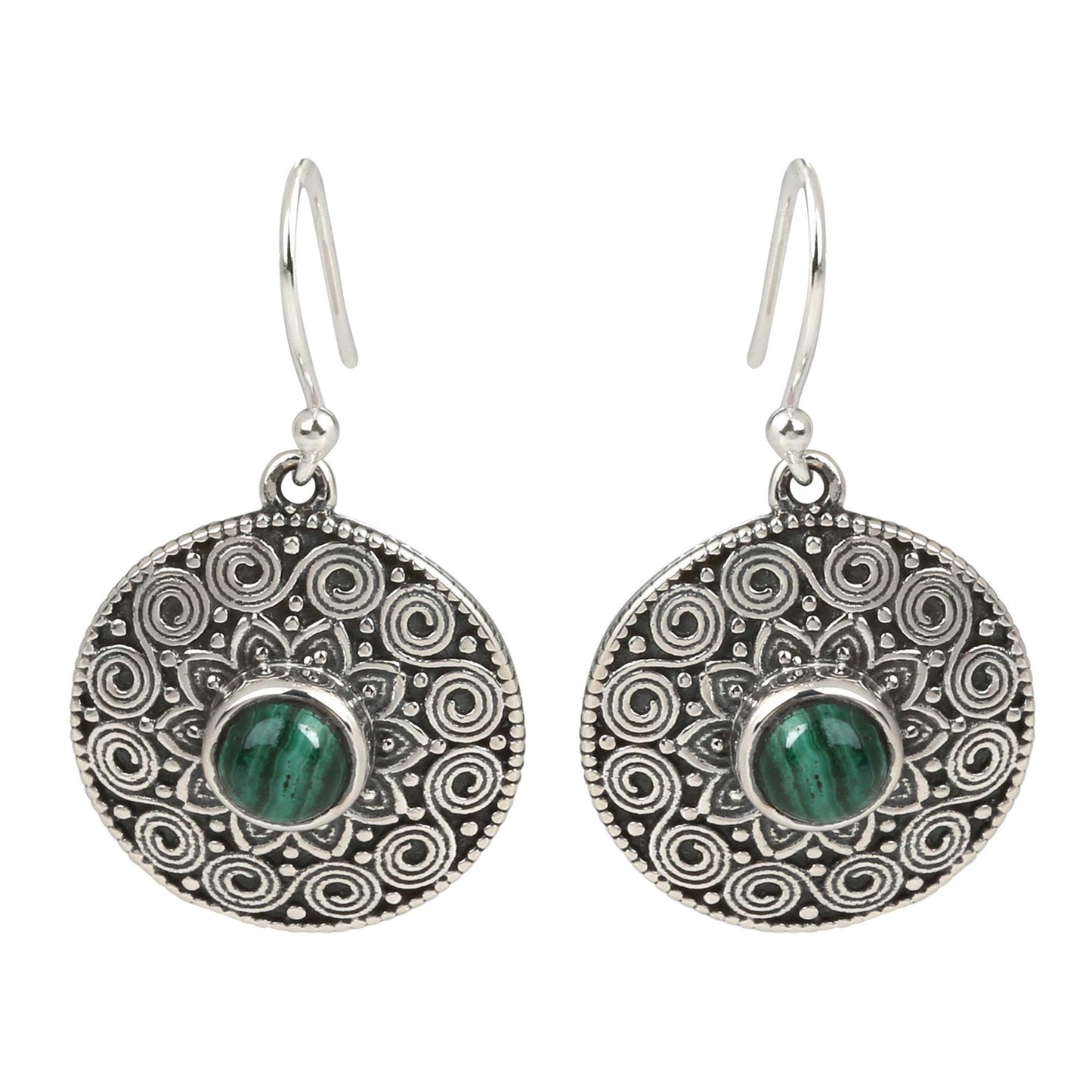 925 Sterling Silver Malachite Dangle Earrings For Women's