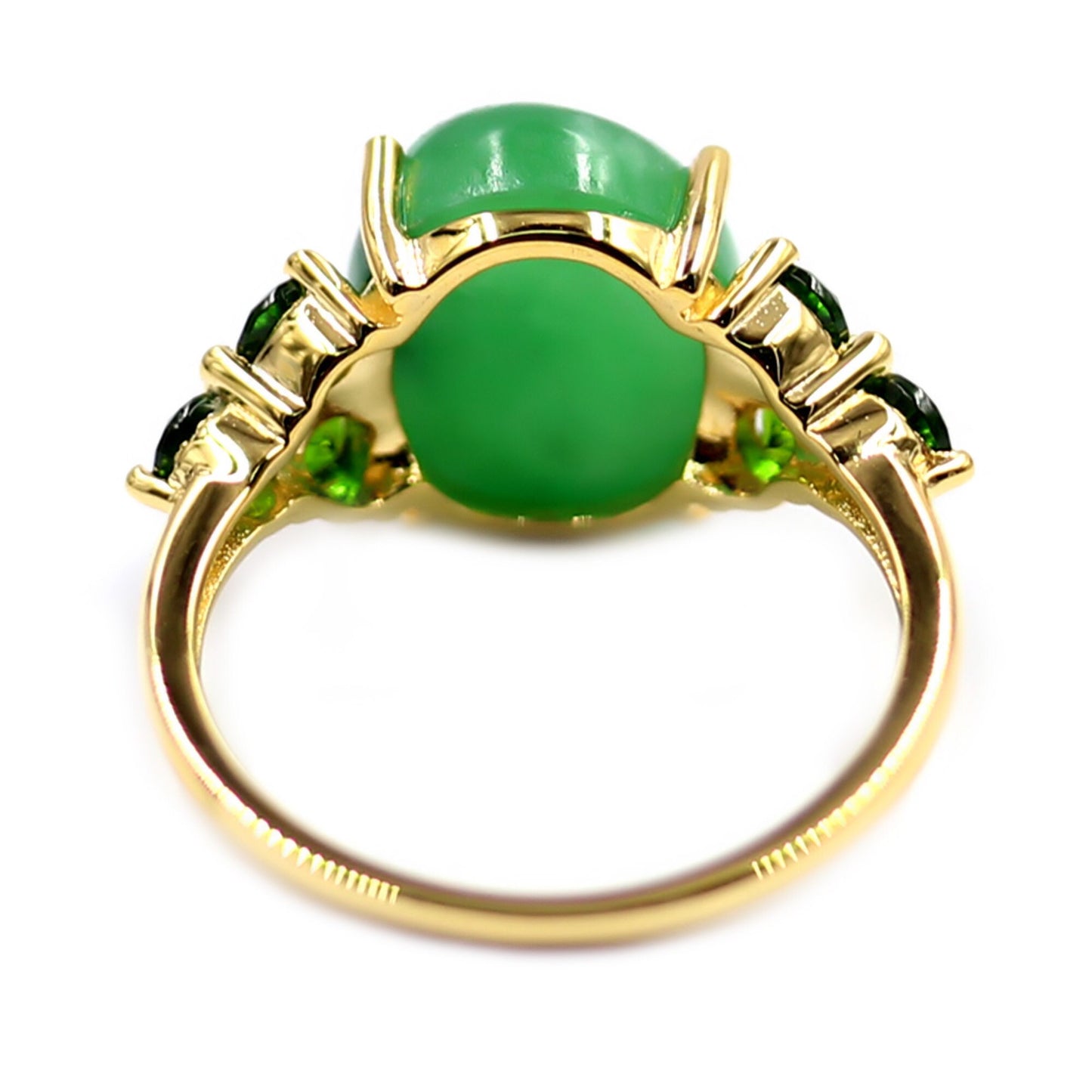 18k Yellow Gold Plated Over Sterling Silver, Dyed Green Jade And Chrome Diopside Gemstone Cocktail Rings