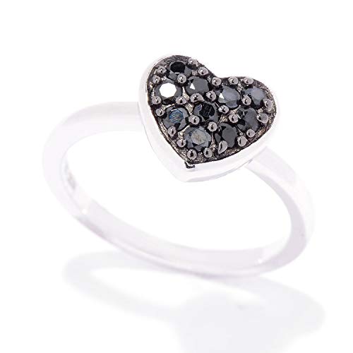 Pinctore Rhodium Over Sterling Silver 0.3ctw Black Spinel Ring, Size 7