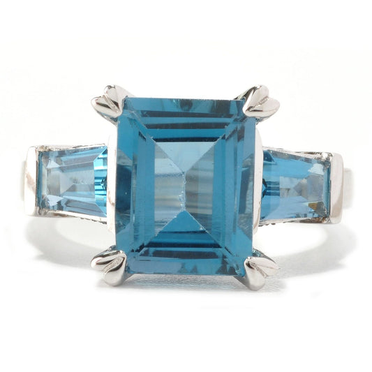 Pinctore Sterling Silver 4.97ctw London Blue Topaz 3-Stone Ring, Size 7