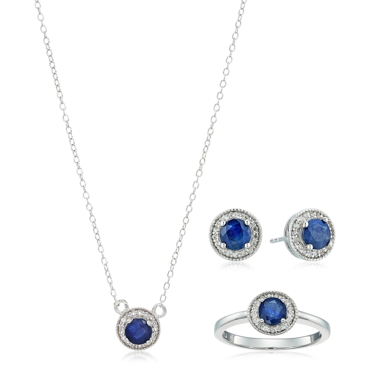 Natural Blue Sapphire Jewelry Set, Necklace With Studs And Ring, Bridal Jewelry Set, Birthstone Jewelry, Studs Earring, Necklace, Ring GIft
