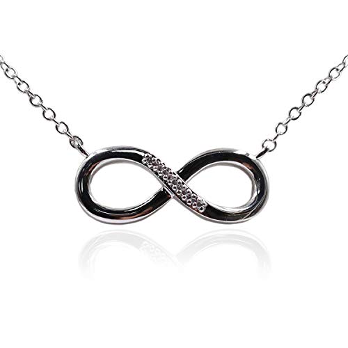 Sterling Silver Diamond (0.03 cttw HI Color, I1-I2 Clarity) Infinity Pendant Necklace, 18"