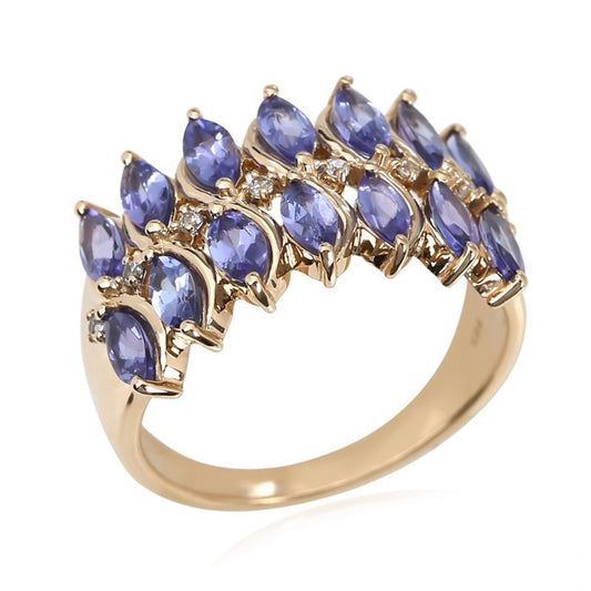 14Kt Yellow Gold Tanzanite With White Natural Zircon Ring