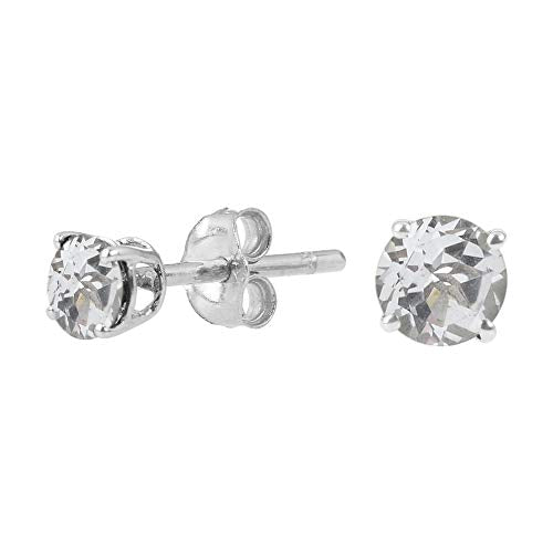 Sterling Silver Round Gemstone Birthstone Stud Earrings-White Topaz