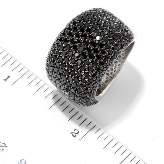 Pinctore Sterling Silver 4.18ctw Pave Black Spinel Dome Band Ring US7 SIZE
