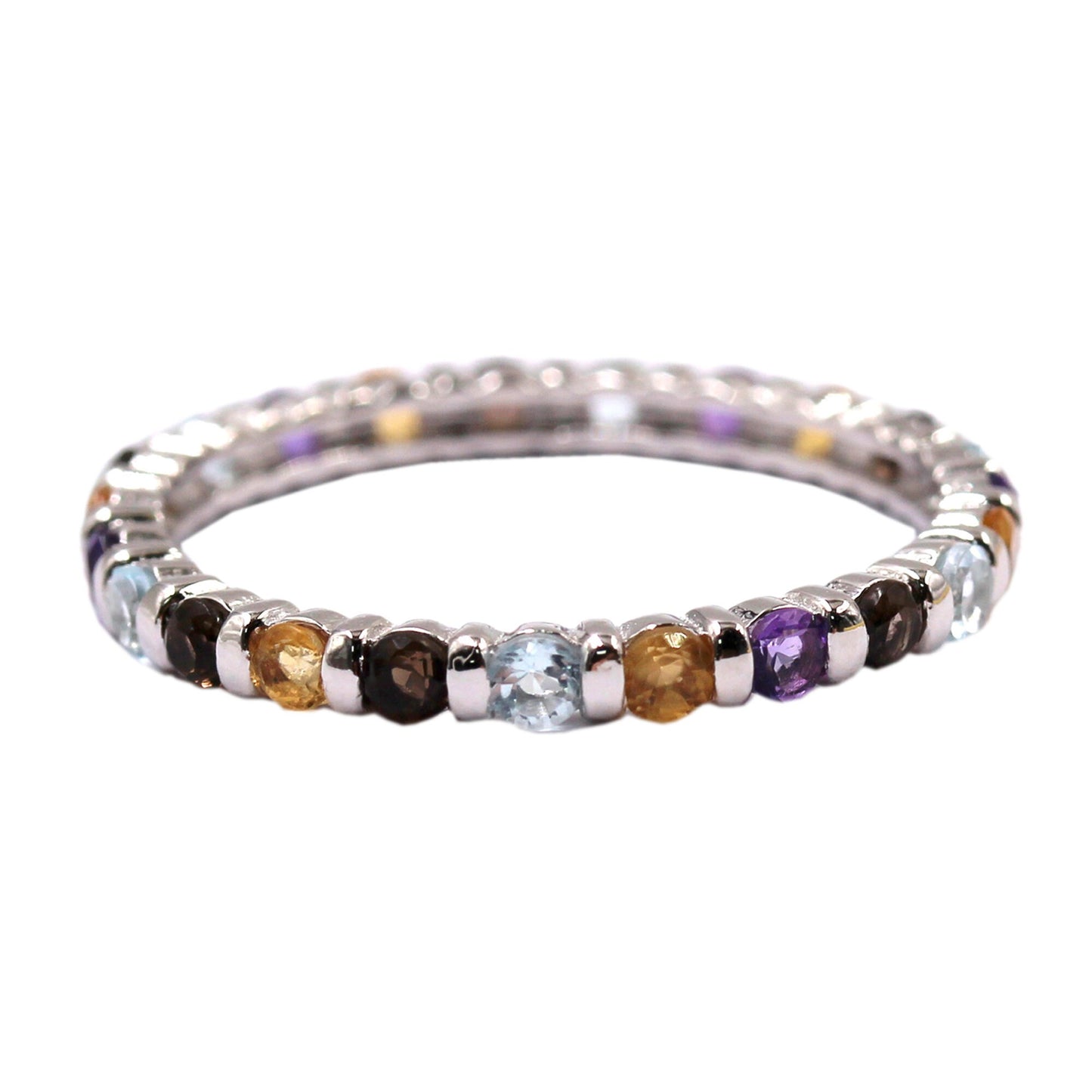 925 Sterling Silver Multi Gemstone Eternity Band Ring