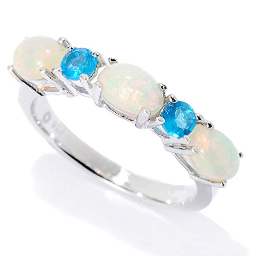 Pinctore Sterling Silver Ethiopian Opal & Neon Apatite 5-Stone Band Ring