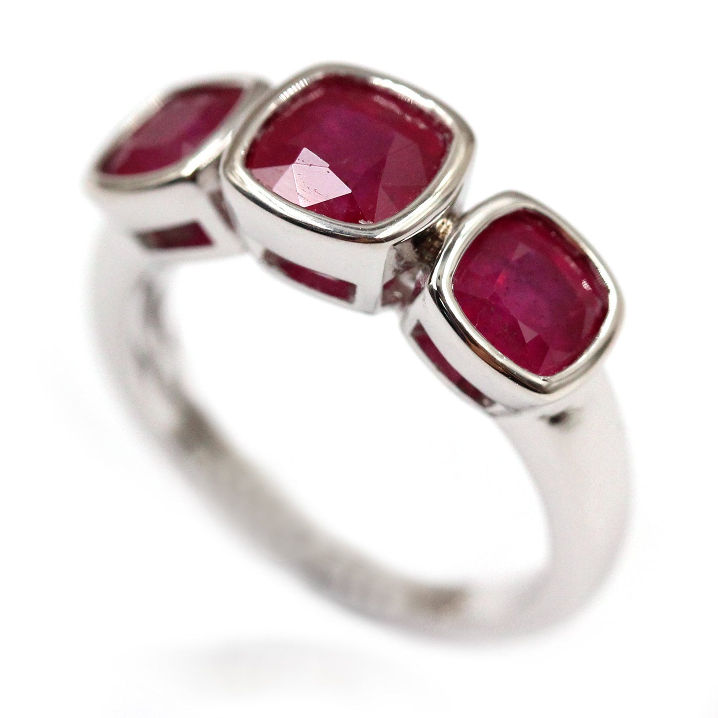 925 Sterling Silver Glass Filled Ruby 3-Stone Ring