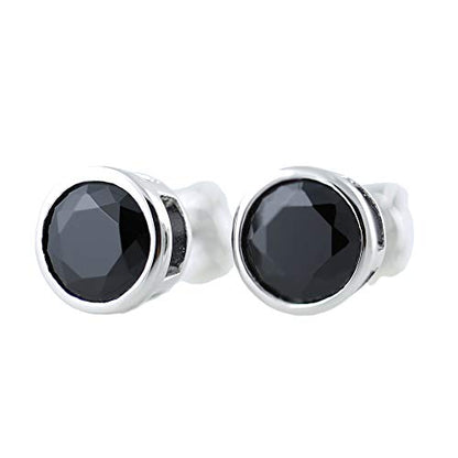 Pinctore Sterling Silver Black Spinel Gemstone Stud Earrings