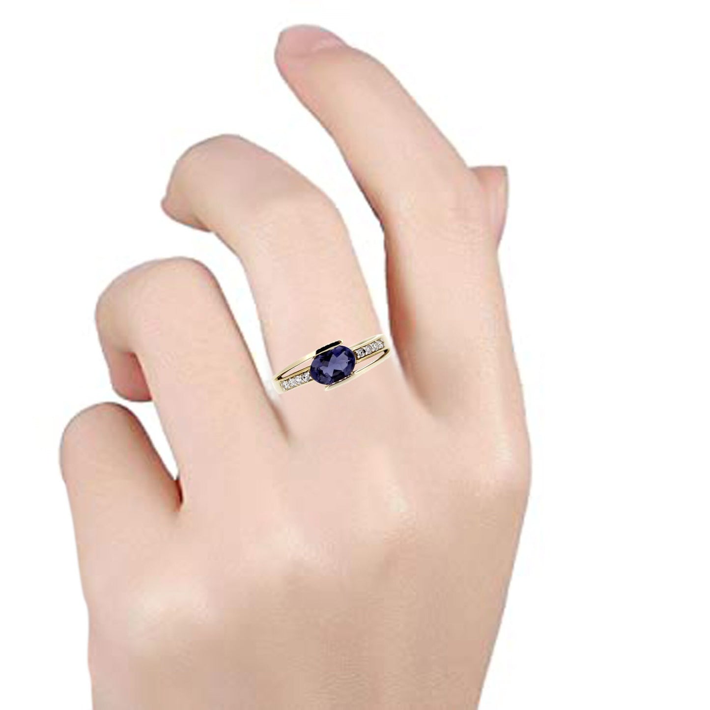 14Kt Yellow Gold Iolite With Diamond Ring