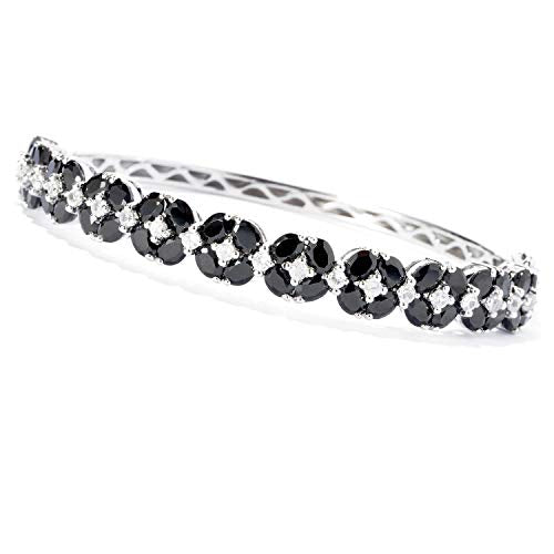 Pinctore Sterling Silver Black Spinel and Cubic Zirconia Hinged Bracelet, 7.25"