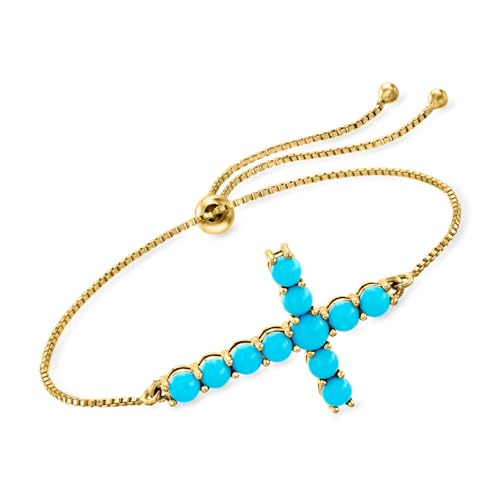 18K Yellow Gold Plated Over Sterling Silver Sleeping Beauty Turquoise Gemstone Bolo Bracelets