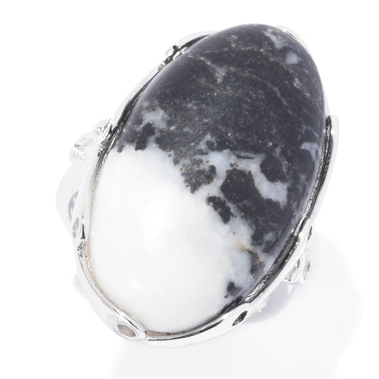 Pinctore Sterling Silver 25 x 14mm Oval Shaped Cabochon North-South Ring