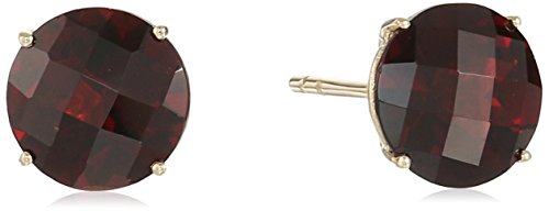 10k Yellow Gold London Blue Topaz And Red Garnet Round Stud Earrings