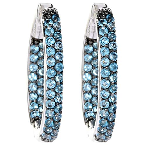 Pinctore Sterling Silver Pave Swiss Blue Topaz Inside-out Hoop Earrings