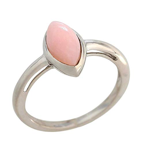 925 Sterling Silver Pink Opal Marquoise Ring