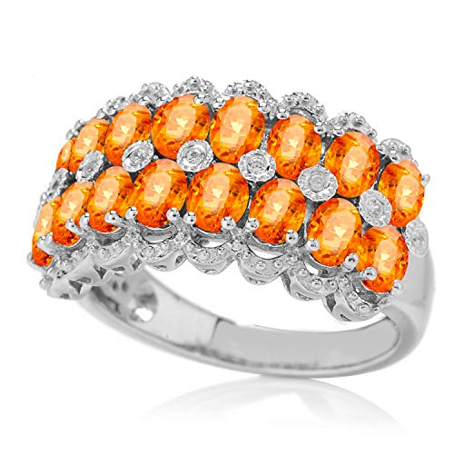 Platinum O/Silver 4.42Ctw Orange Sapphire Cluster Ring, US6