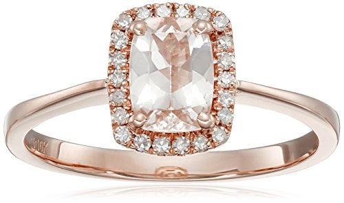 10k Rose Gold Morganite and Diamond Halo Ring (1/10cttw), Size 7
